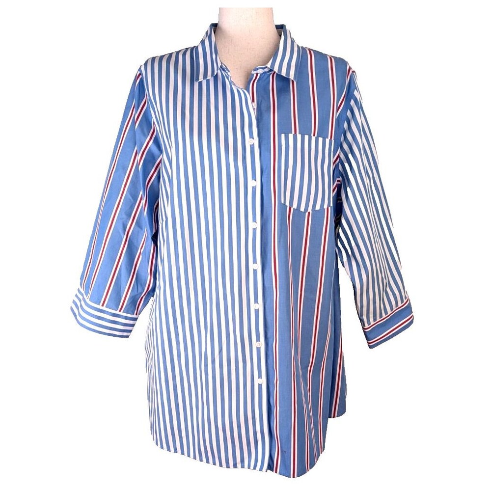 Lands' End No Iron Supima Cotton Size 20W Striped Button Up Tunic Top
